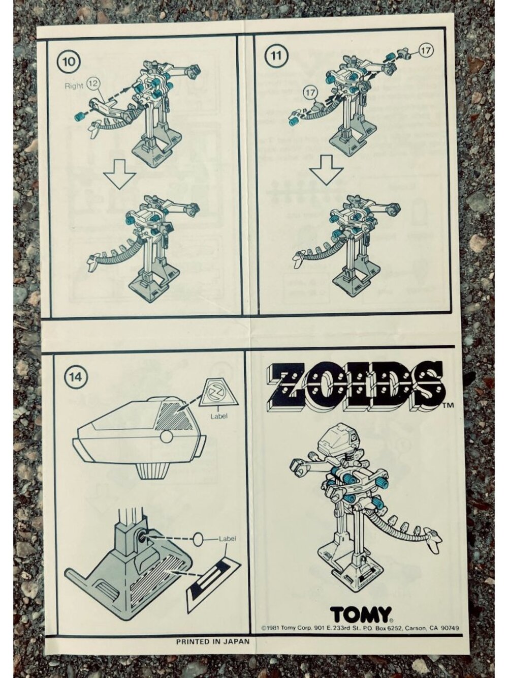 1981 Zoids Tomy Instructions Sheet Zoid Model Toy Paper Japan